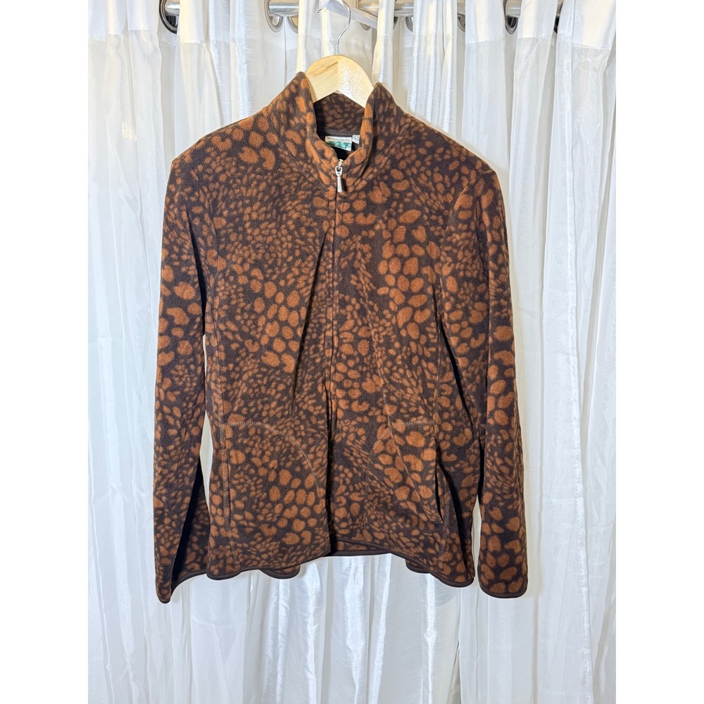 Mountain Lake Fleece Jacket Womens Large Brown Animal Print Full Zip Mock Neck